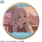 Frieren anime tin badge featuring character artwork from Beyond Journey's End, with a detailed design and vibrant colors.