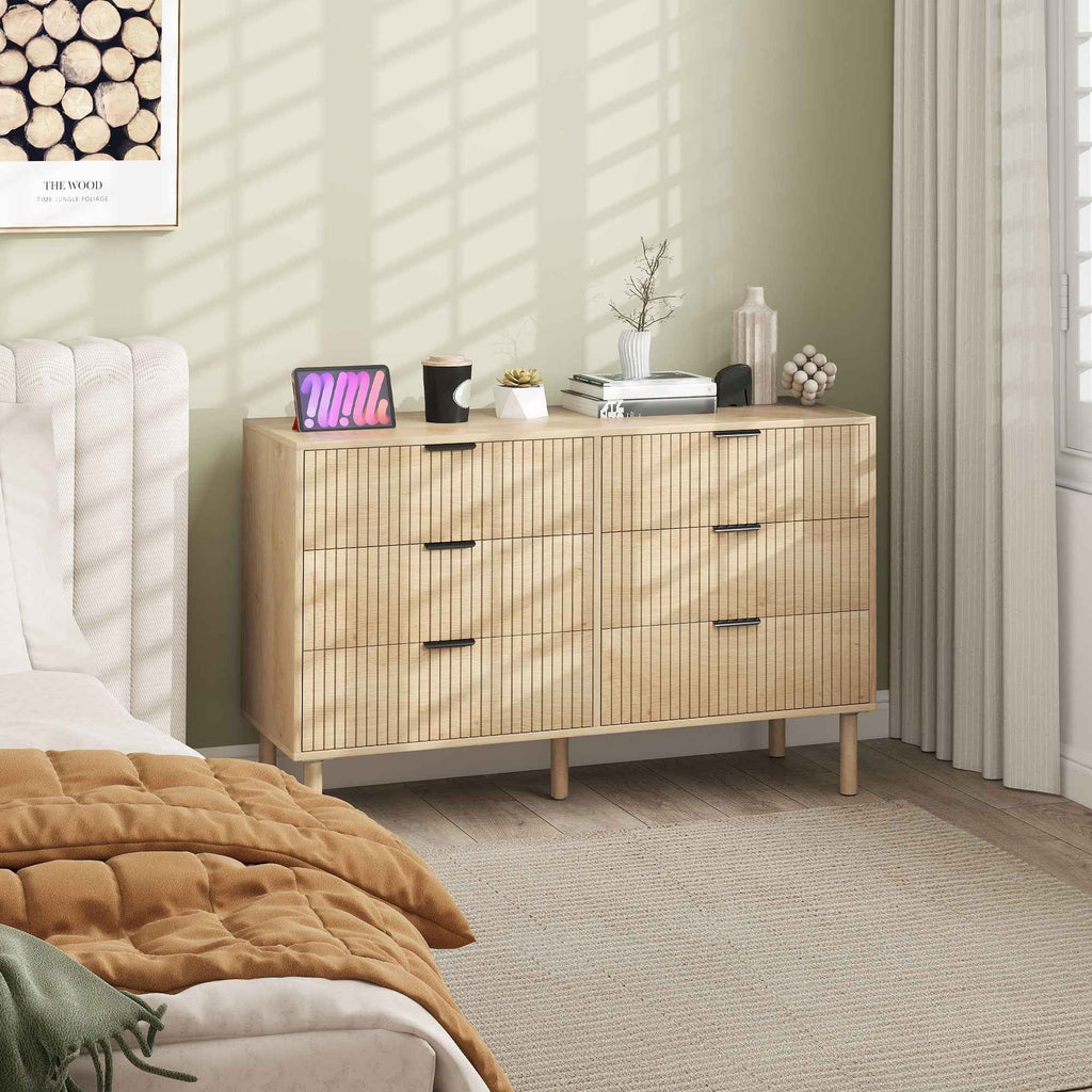 Jesse 6 Drawer Dresser with Fluted Panels-Oak