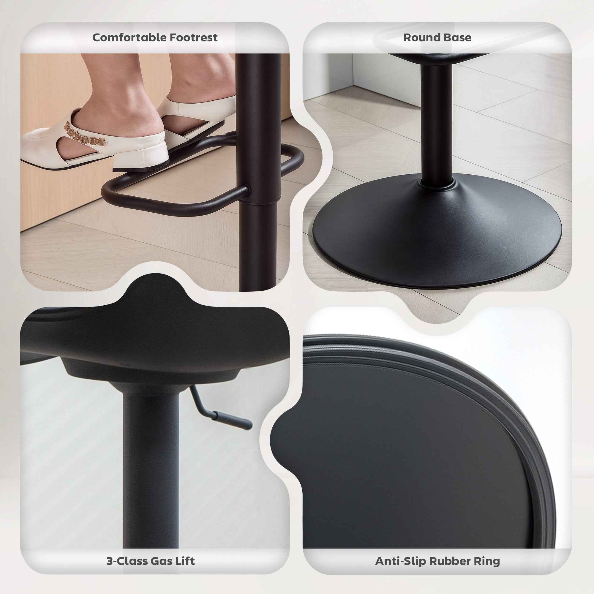 Zee Counter Height/Bar Stools Set of 2 with Adjustable Height and Swivel Seat-Black