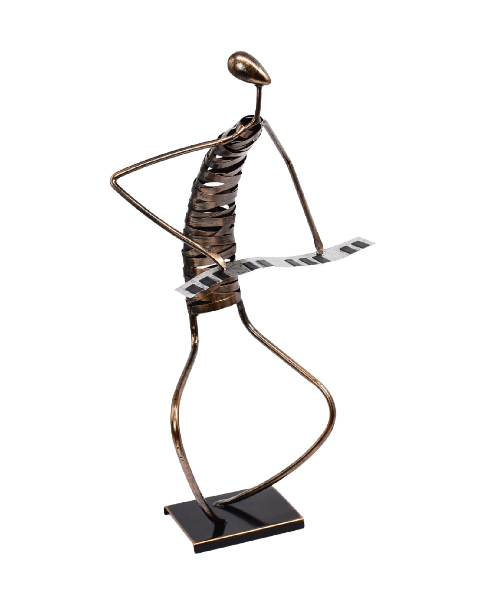 Handmade Bronze Piano Player Sculpture – 25-Inch Brushed Bronze Pianist Art