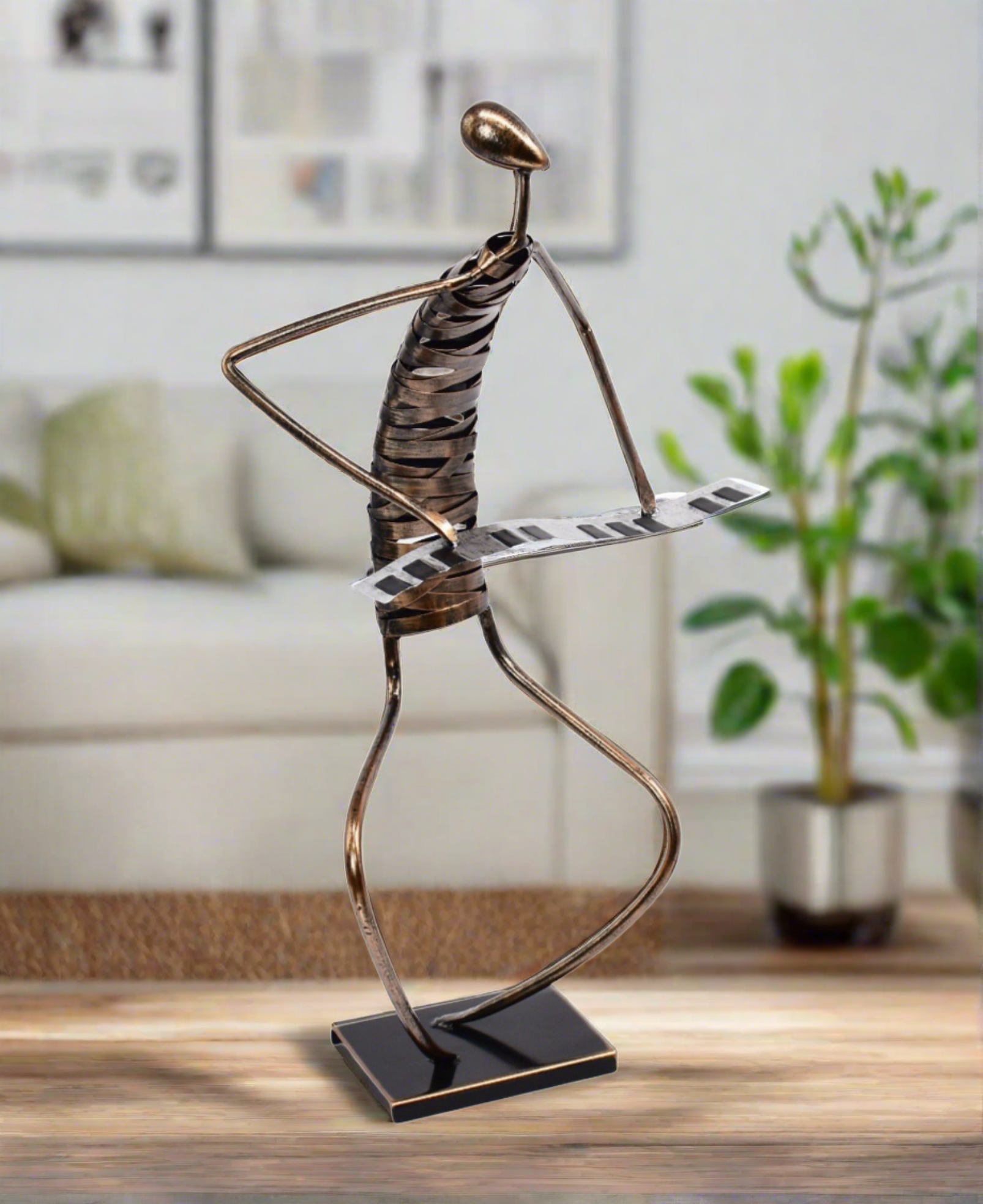 Handmade Bronze Piano Player Sculpture – 25-Inch Brushed Bronze Pianist Art