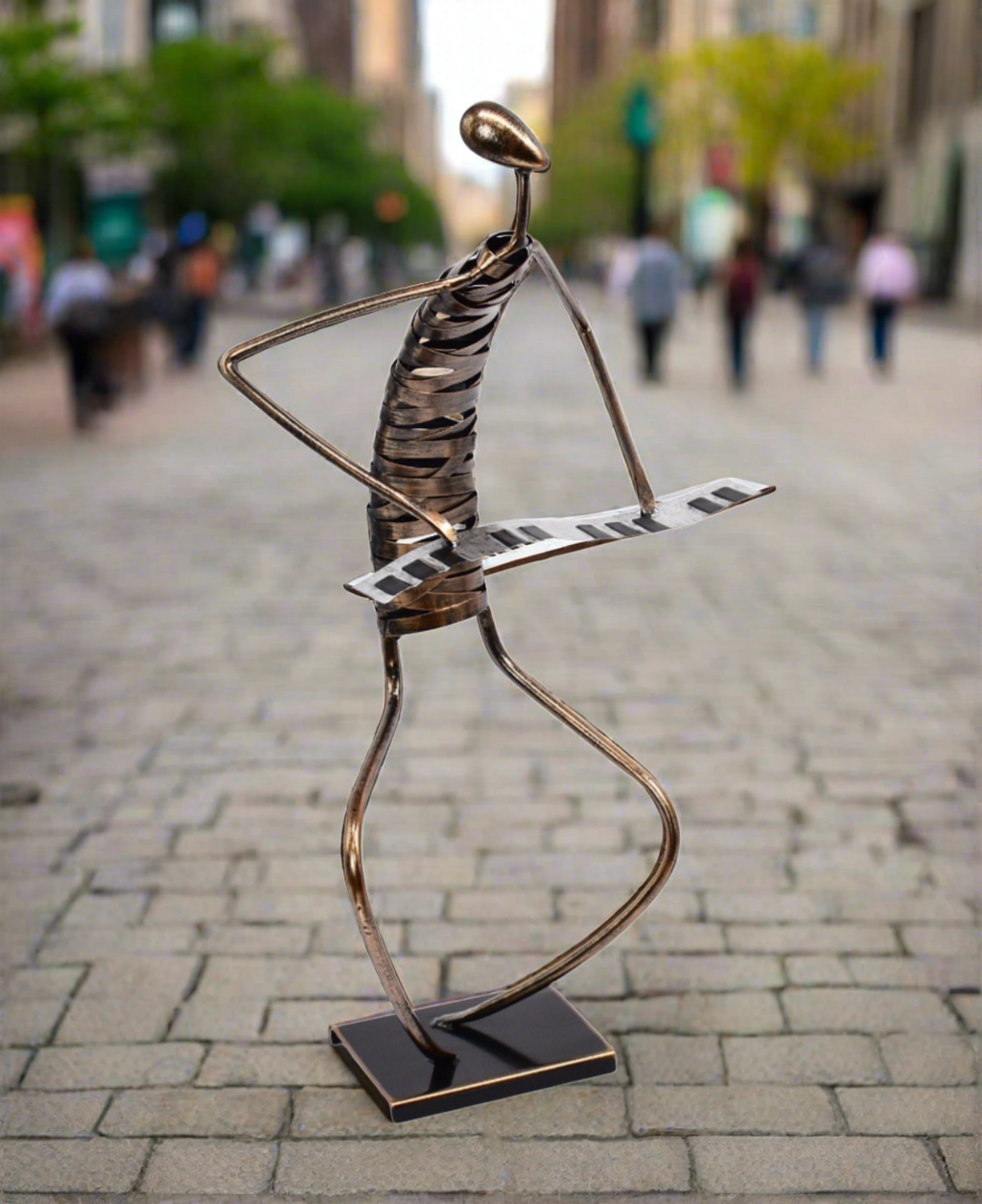 Handmade Bronze Piano Player Sculpture – 25-Inch Brushed Bronze Pianist Art