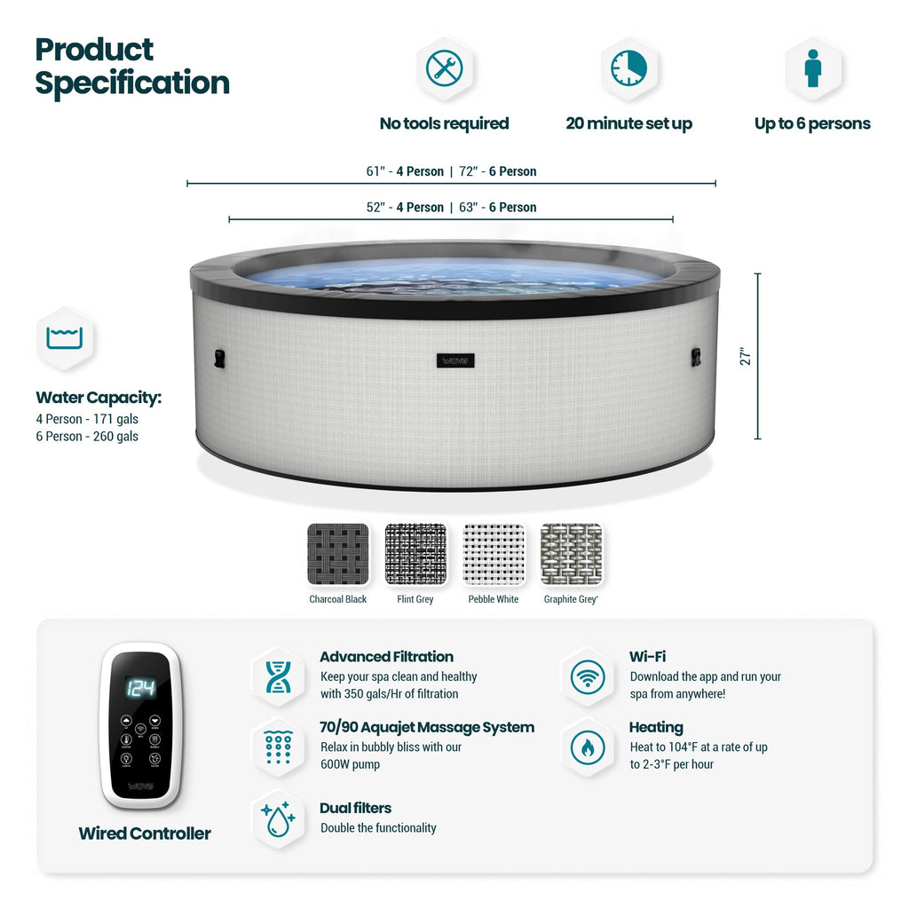 Wave | Tahoe | 4/6-Person Eco Foam Hot Tub | Round | Built-In Integrated Heater - Www.Shopthatapp.ca