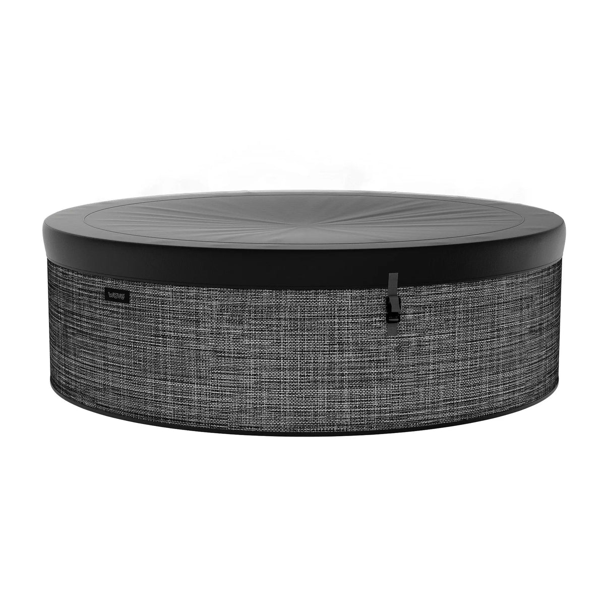 Round Zoppinh Wave Tahoe eco foam hot tub for 4-6 people with built-in heater, shown with cover and full size in natural setting