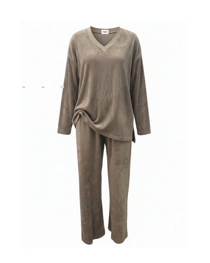 Terry & Co. Relaxed French Terry Lounge Set for Women 2PC in Latte - Shopthatapp.ca