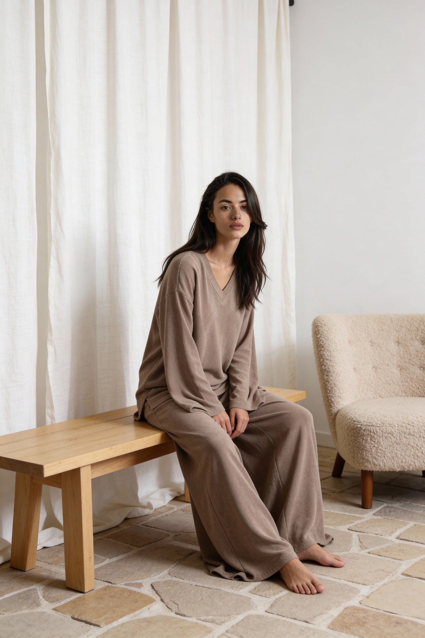 Terry & Co. Relaxed French Terry Lounge Set for Women 2PC in Latte - Shopthatapp.ca