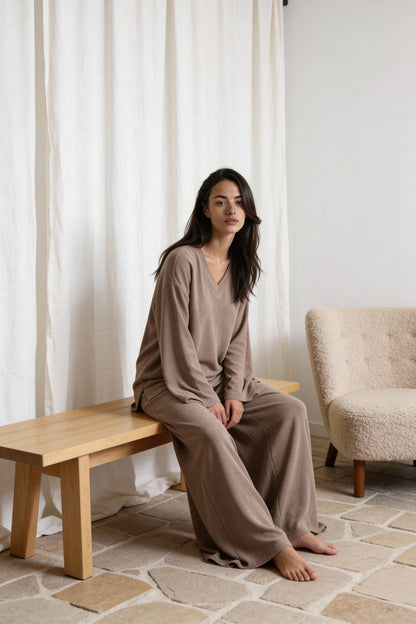 Terry & Co. Relaxed French Terry Lounge Set for Women 2PC in Latte - Shopthatapp.ca