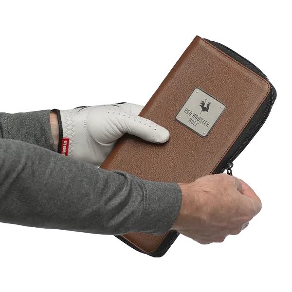 Red Rooster Golf Canada The Cockpit glove case for enhanced driving experience, showcasing the compact design and branding.
