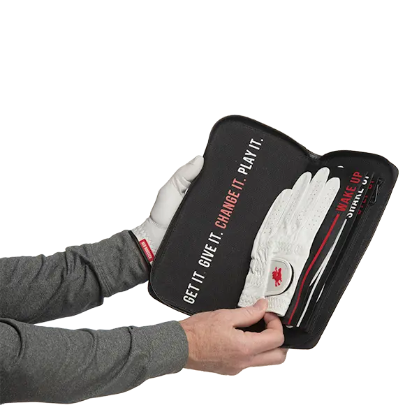 Red Rooster Golf Canada glove case called The Cockpit, designed for enhanced driving experience with secure grip and easy access.