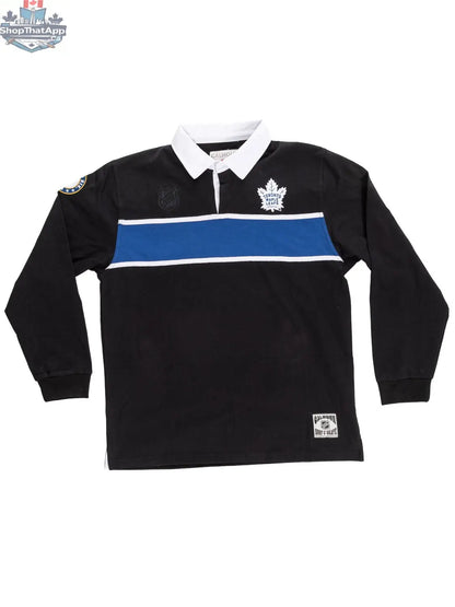 Black Toronto Maple Leafs rugby shirt by Calhoun Surf N' Skate, featuring team logo and athletic design on a flat-lay background.