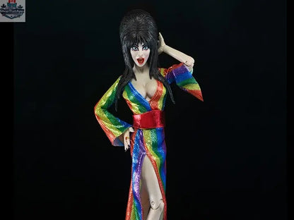 Elvira Mistress of the Dark collectible figure by Toy Snowman, clothed action figure from the Over the Rainbow version, detailed and vibrant.