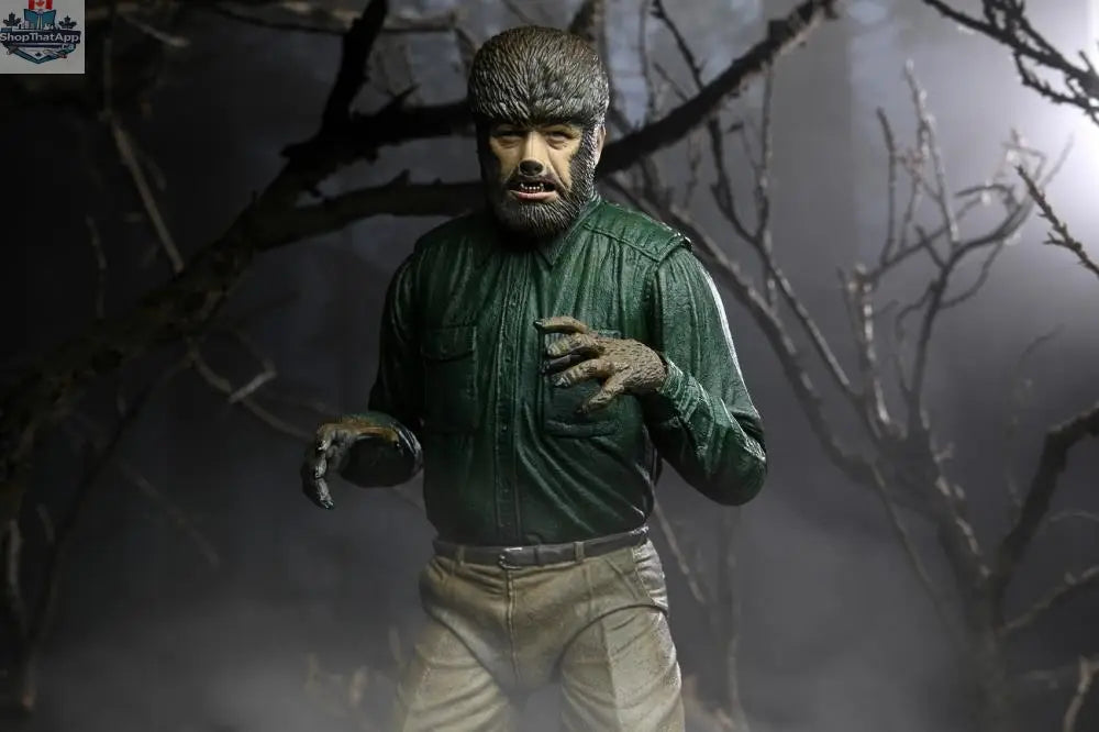 Toy Snowman Universal Monsters Wolf Man action figure, detailed collectible toy with classic monster features from the Wolf Man series.
