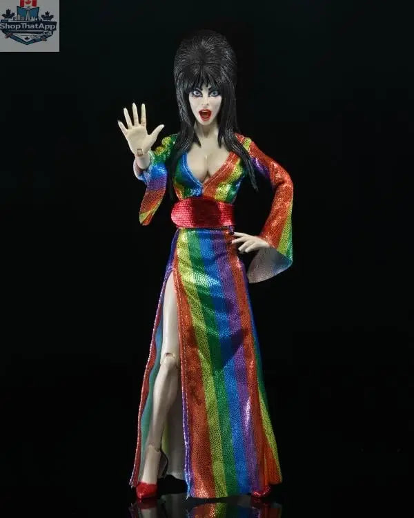 Elvira Mistress of the Dark collectible figure in over the rainbow version, clothed action figure by Toy Snowman.