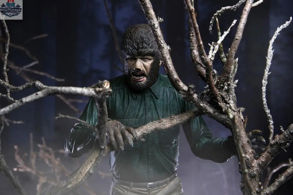 Toy Snowman Universal Monsters Wolf Man collectible action figure with detailed costume and menacing expression, perfect for display.