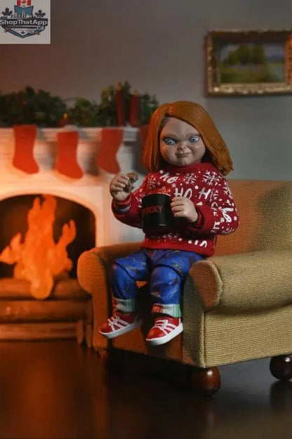 Toy Snowman Chucky Holiday Edition action figure with detailed costume and accessories, collectible toy from the Ultimate Chucky series.