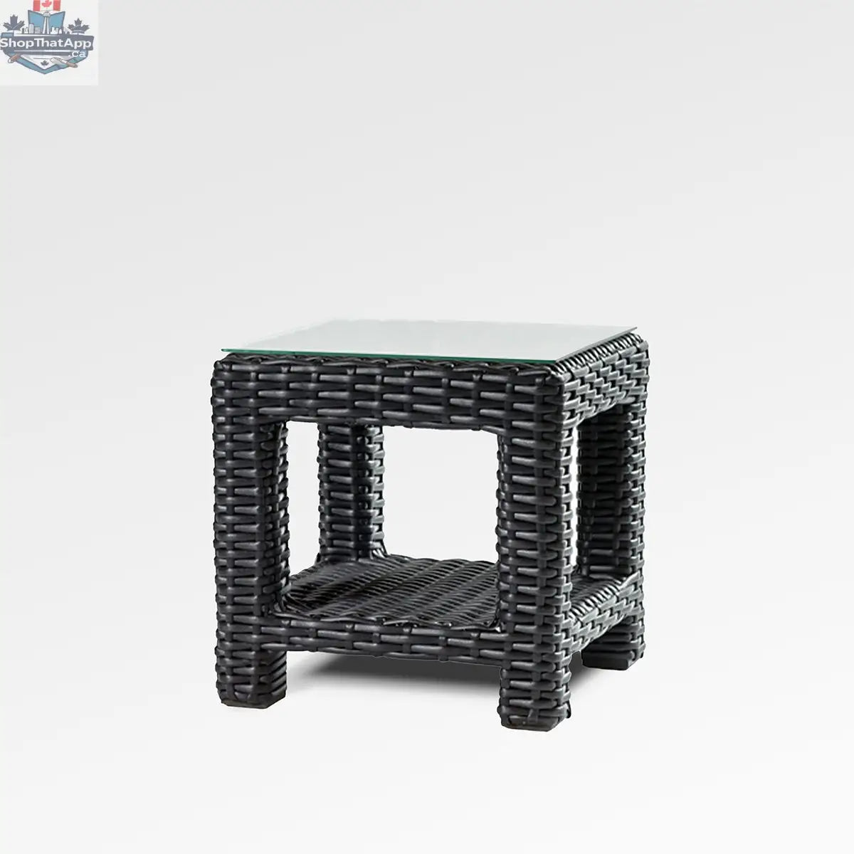 Enclover Trillium end table with a sleek tempered glass top and modern design for stylish living room decor.