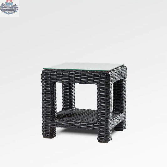 Enclover Trillium end table with a sleek tempered glass top and modern design for stylish living room decor.
