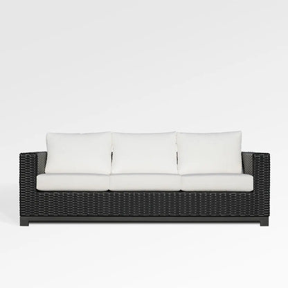 Enclover Trillium sofa with Sunbrella cushions, showcasing a stylish and comfortable living room seating option.