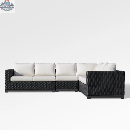 Enclover Trillium 6-seat sectional with durable Sunbrella cushions, shown from the front, showcasing comfortable outdoor seating.