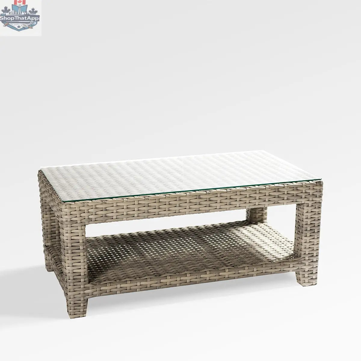 Enclover tulip coffee table with a sleek tempered glass top and modern tulip-style metal base.