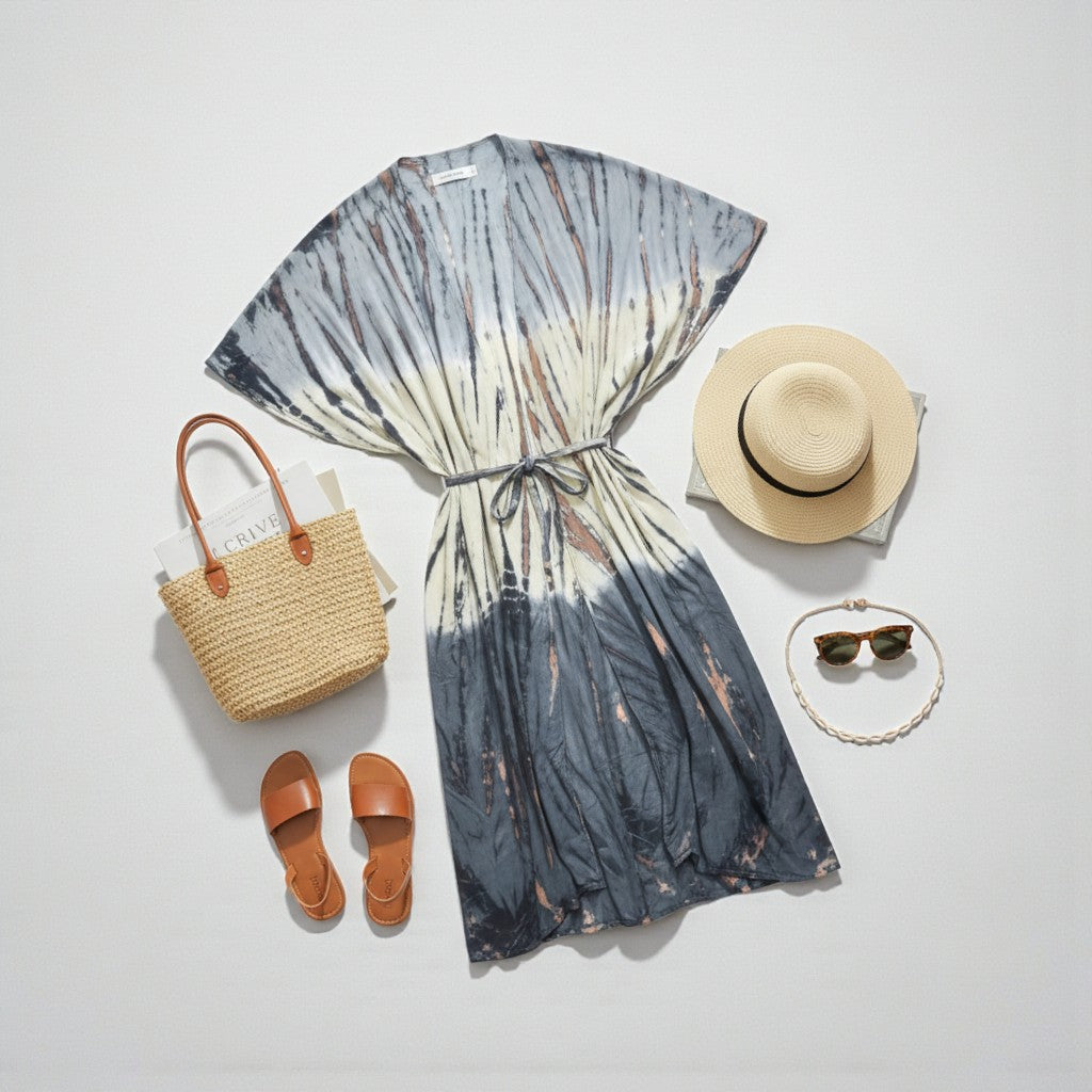 Tie Dye Kimono - Lapis Ombre in Grey & Cream - Shopthatapp.ca