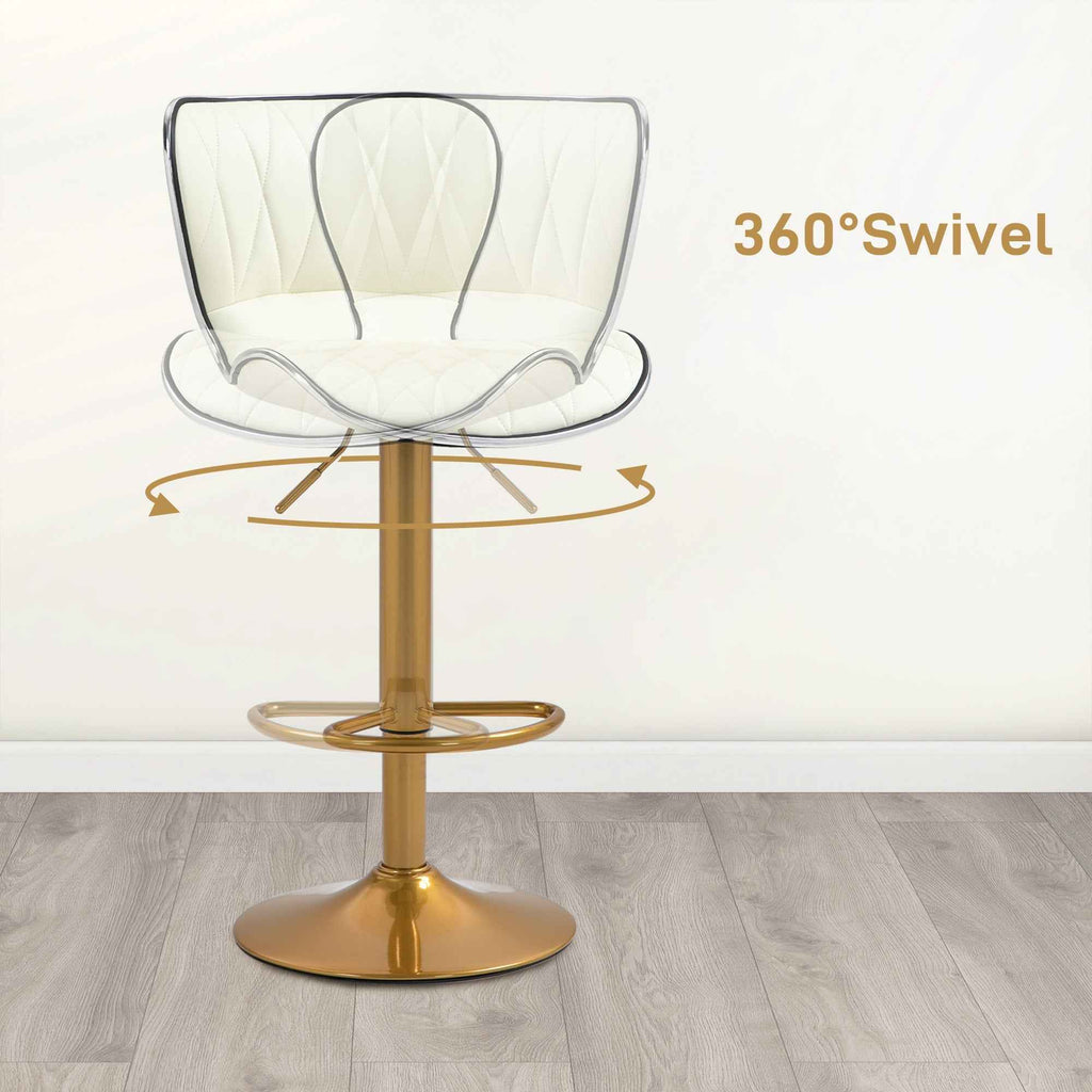 Maxi Counter Height Bar Stools Set of 2-Adjustable Height and Swivel Seat-White/Gold
