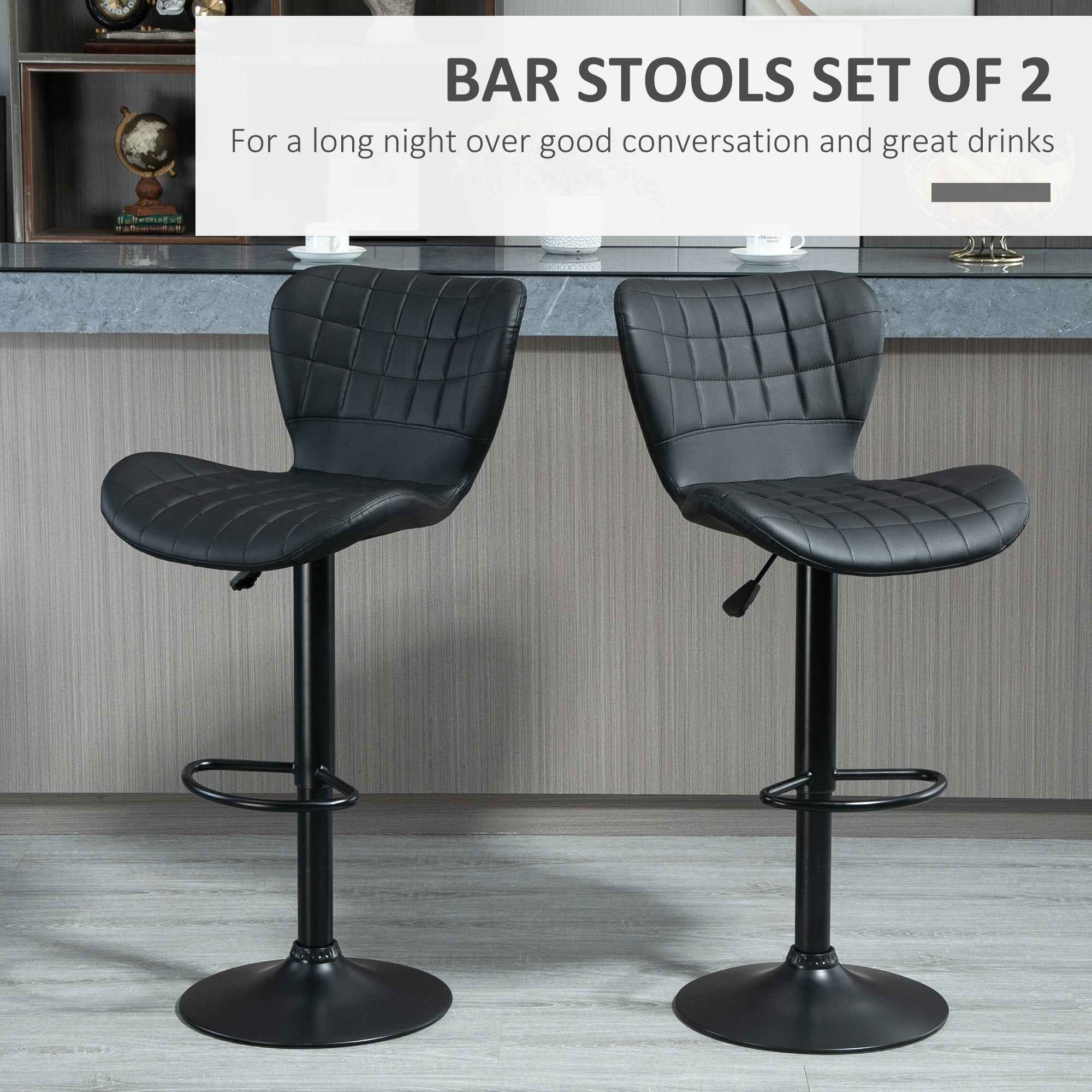Avion Counter/Barstools with Adjustable Height and Swivel-Set of 2-Black