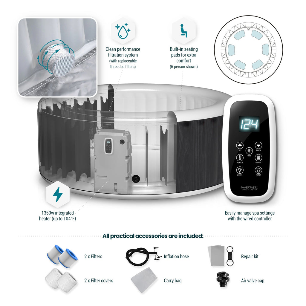 Wave | Atlantic | 4/6-Person Inflatable Hot Tub | Round | Integrated Heater - Www.Shopthatapp.ca