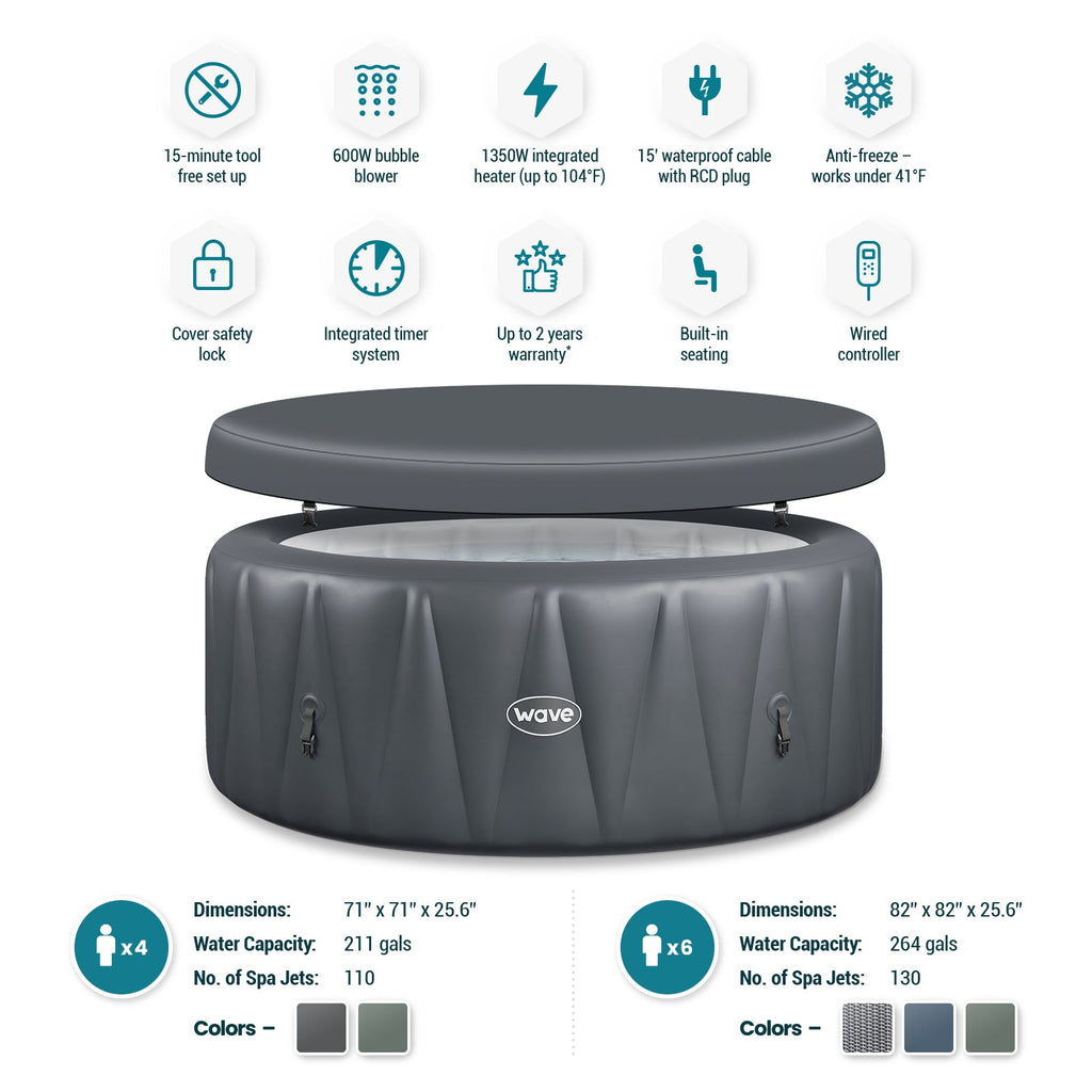 Wave | Atlantic | 4/6-Person Inflatable Hot Tub | Round | Integrated Heater - Www.Shopthatapp.ca