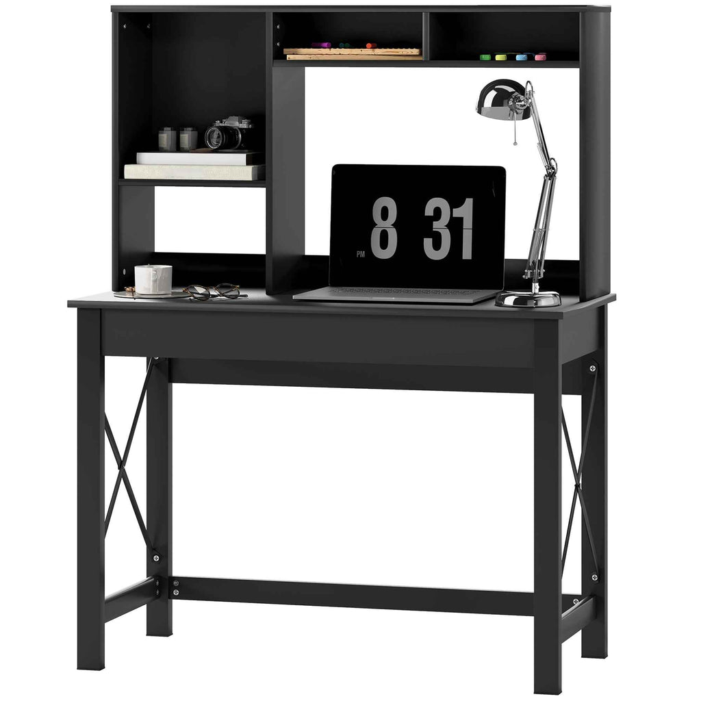 Sloan Computer Desk with Hutch and Storage Shelves-Black
