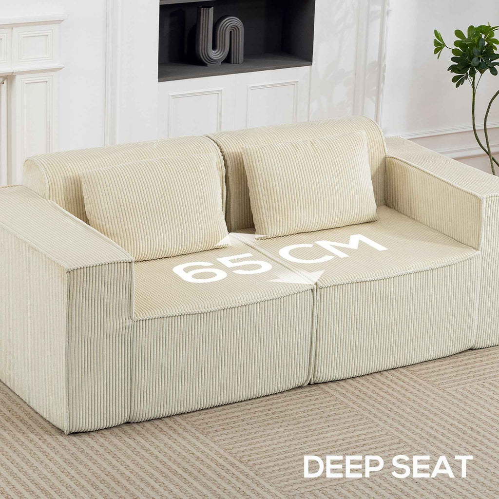 IVAN Boneless Corduroy 3 Seater Sofa with Deep Seats-Beige