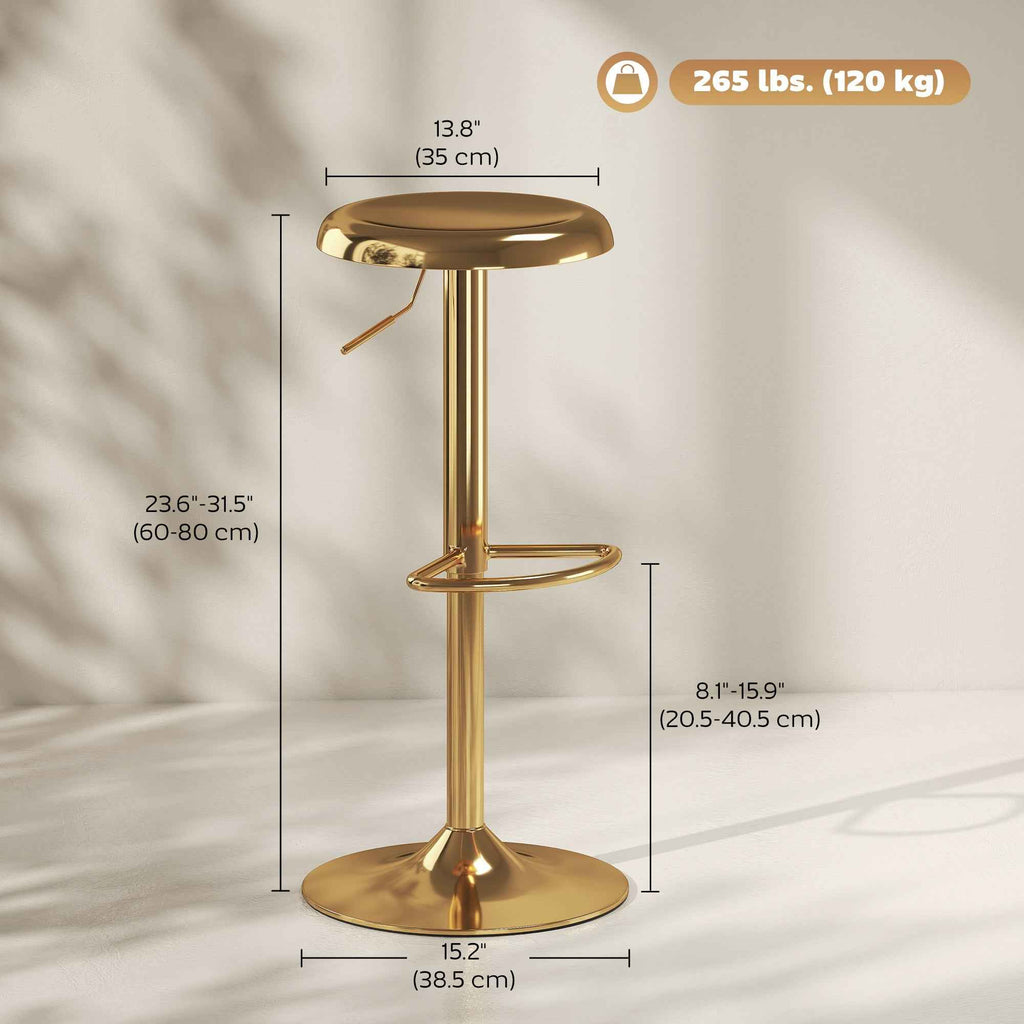 Canmore Modern Adjustable Counter/Bar Stools with Swivel-Set of 2-Gold