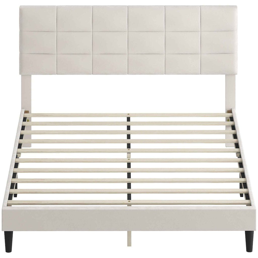 Harper Queen Size Bed Frame with Upholstered Headboard-Cream White