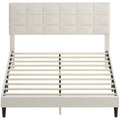Harper Queen Size Bed Frame with Upholstered Headboard-Cream White