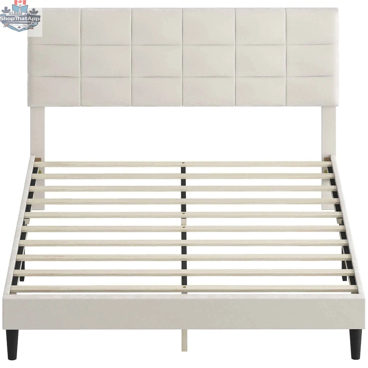 Cream white Harper queen size bed frame with upholstered headboard by SLOTH Nation, showcasing a modern bedroom furniture design.