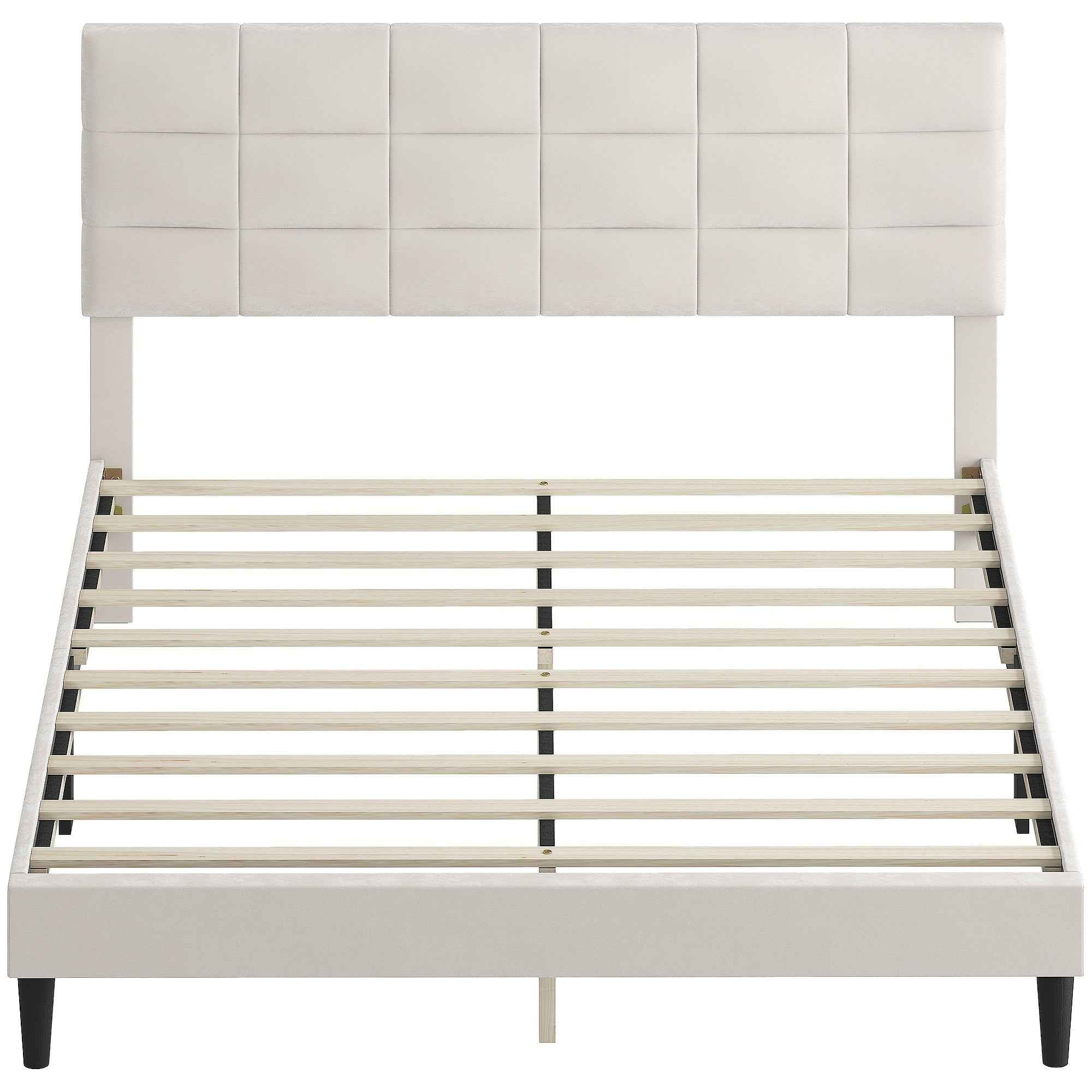 Harper Queen Size Bed Frame with Upholstered Headboard-Cream White