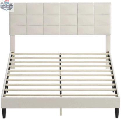 Cream white Harper queen size bed frame with upholstered headboard by SLOTH Nation, showcasing a modern bedroom furniture design.