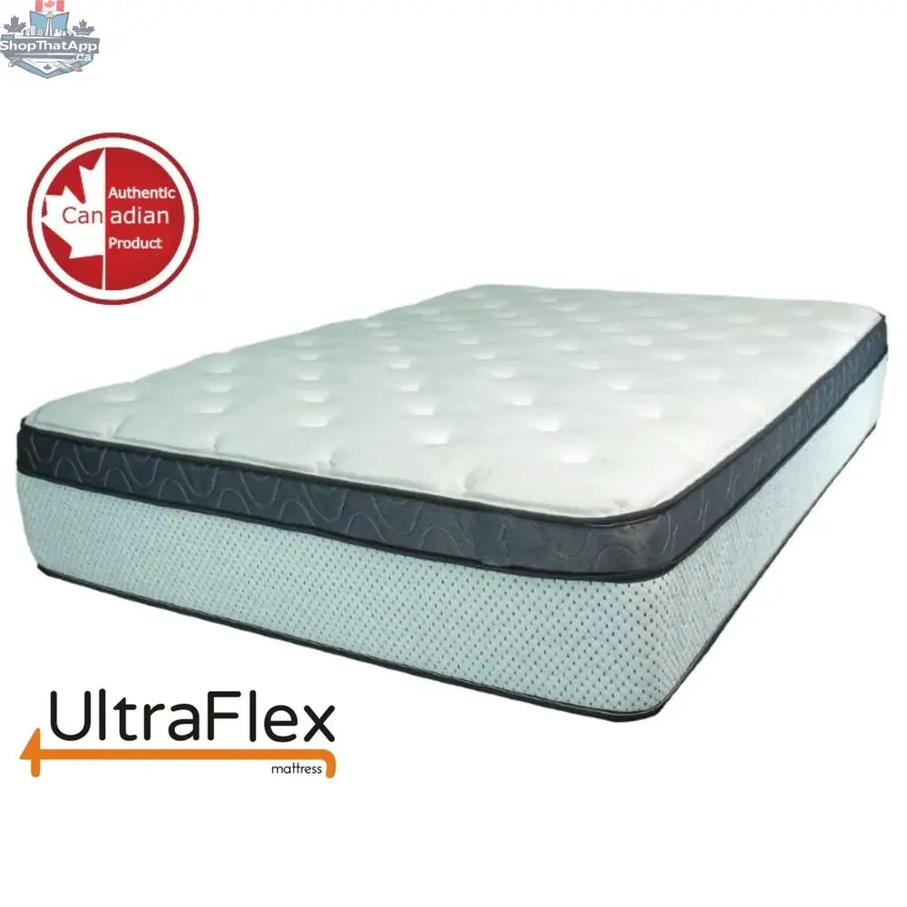 UltraFlex EUPHORIA mattress set with 14-inch orthopedic eurotop, pocket coil, foam encased hybrid, and boxspring. Made in Canada.
