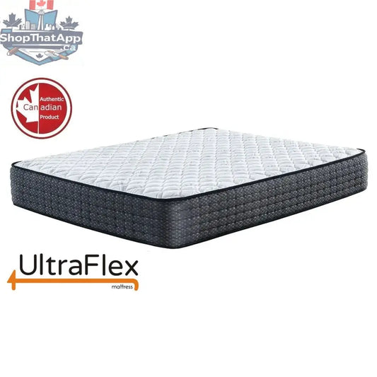UltraFlex® Harmony Mattress set featuring eco-friendly hybrid design with coiled innerspring comfort layer and supportive boxspring.