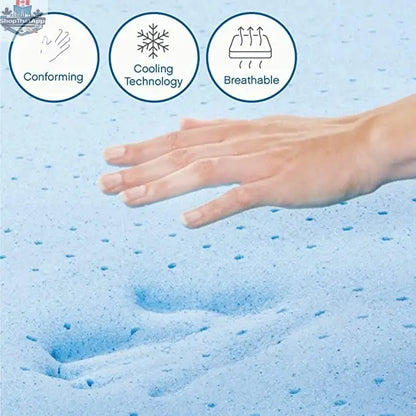 UltraFlex Serenity Mattress with eco-friendly smart gel-infused memory foam, orthopedic design, made in Canada, shown on a bed frame.
