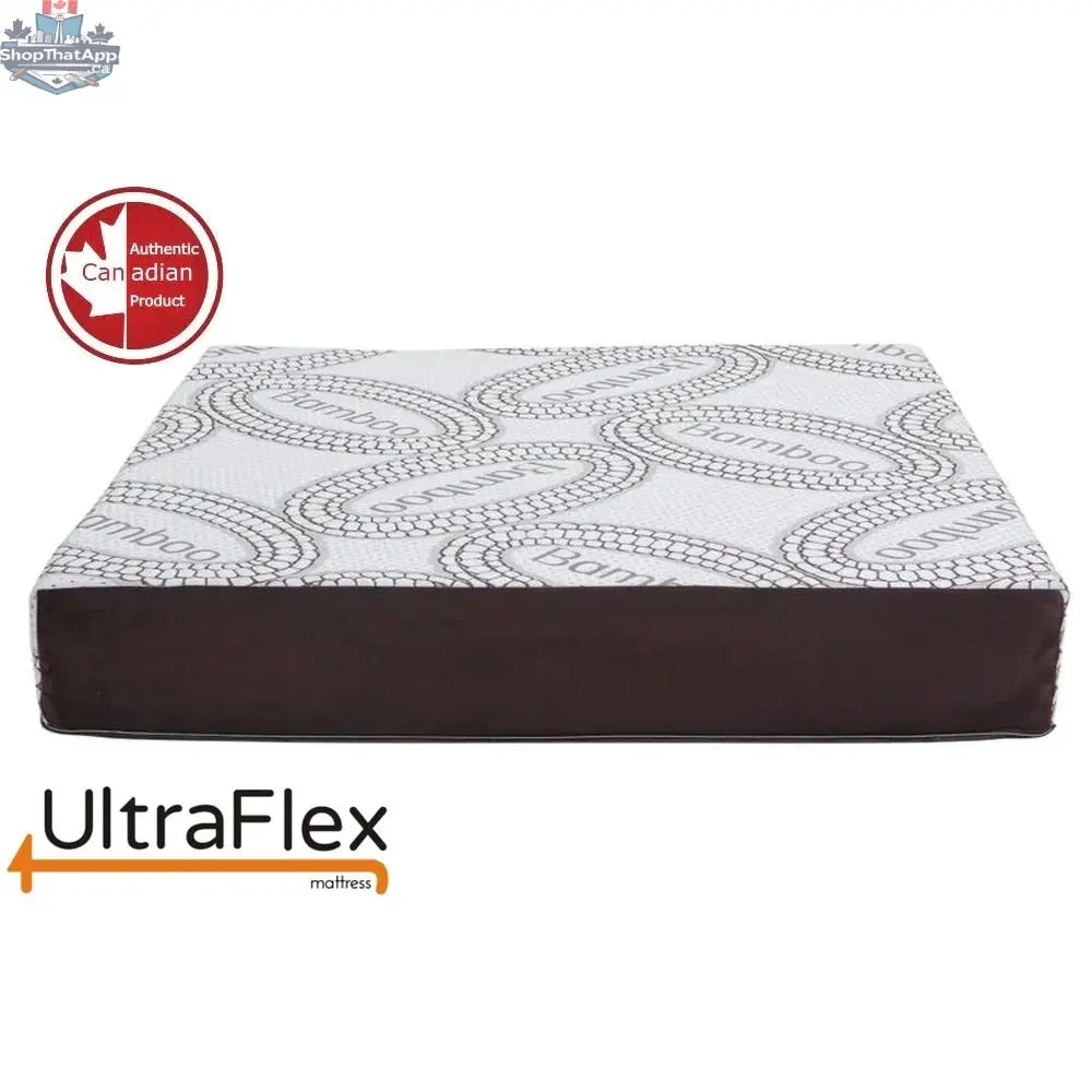 UltraFlex Serenity mattress set with orthopedic smart gel memory foam and eco-friendly box spring, shown from corner view.