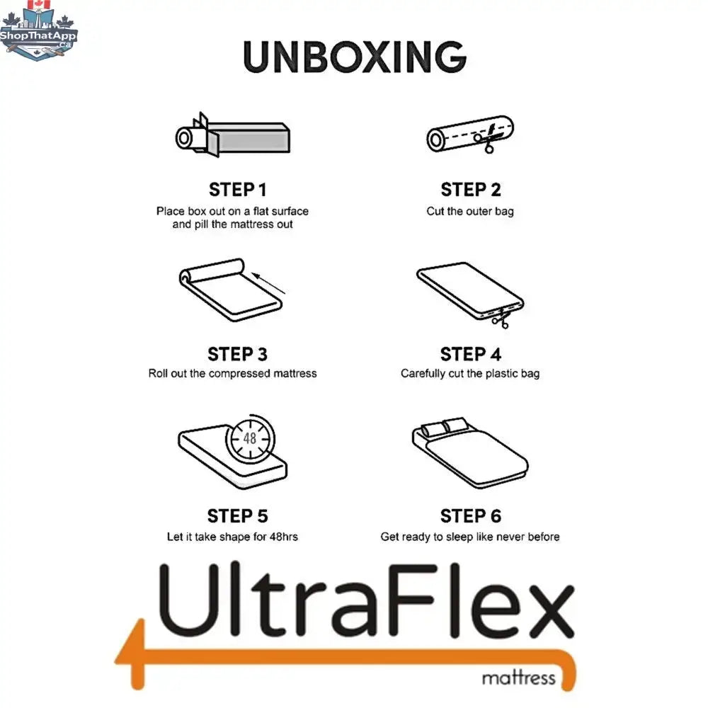 UltraFlex® Mattress Essence Plus set with orthopedic gel memory foam, shown unboxed, highlighting plush surface and supportive structure.