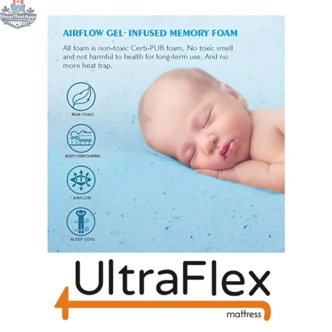 UltraFlex® Cool Gel Memory Foam Mattress showing a plush, eco-friendly mattress with a smooth surface and supportive profile.