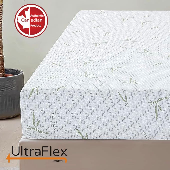 UltraFlex® EasySleep Mattress and BoxSpring Set - Canadian-Made Medium Firm Gel Infused Reversible Comfort With Pressure Relief, Cooling Technology, Bamboo Cover, CertiPUR-US® Certified Foam Eco-Friendly Mattress (Made in Canada) - Shopthatapp.ca