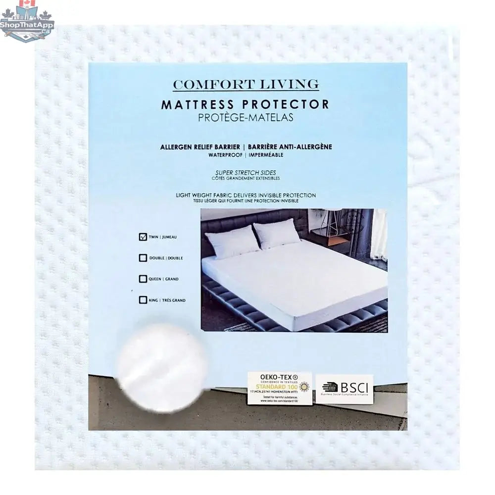 UltraFlex® Classic Gel Memory Foam Mattress with eco-friendly waterproof protector, shown on a bed in a cozy bedroom setting.