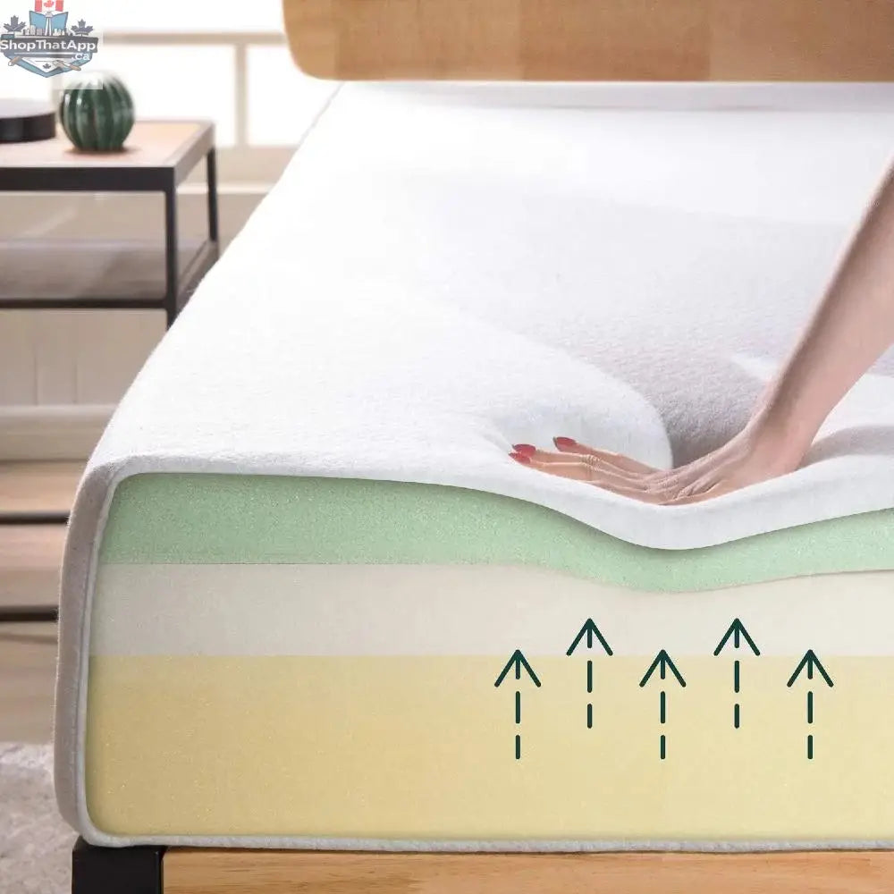 UltraFlex Deluxe Mattress with memory foam, high-density support, eco-friendly CoolGel, and spinal support features.