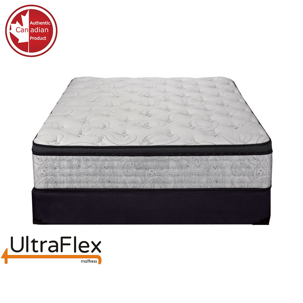 UltraFlex® OASIS- 12” Mattress and BoxSpring Set Hybrid Orthopedic Eurotop, Spinal Care Pocket Coil, Premium High Density Foam Encased, Pressure Relieving Comfort Foam and HDcoil Pocketed, Eco-Friendly Mattress (Made in Canada) - Shopthatapp.ca