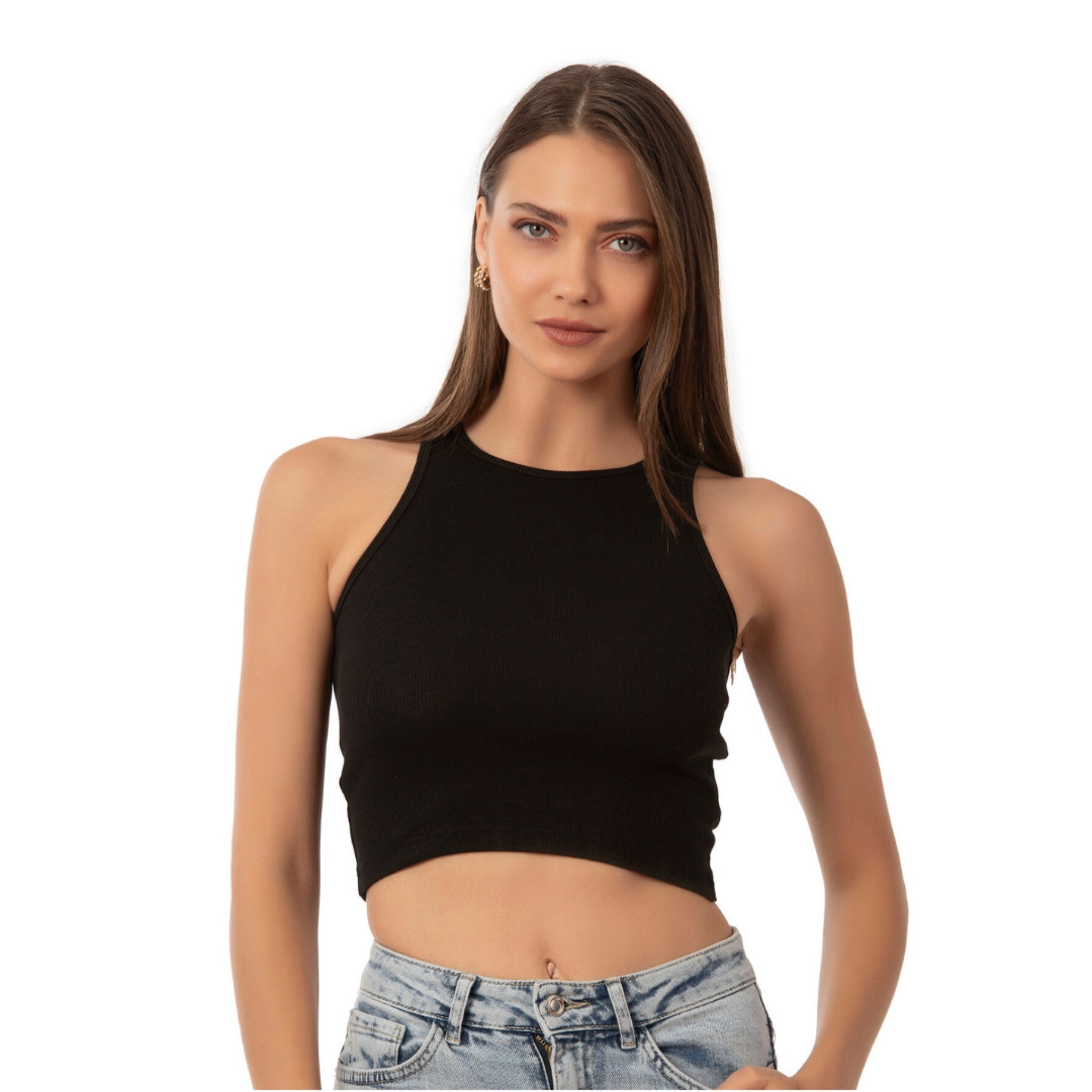 Women’s Ribbed High-Neck Crop Tank Top - Shopthatapp.ca