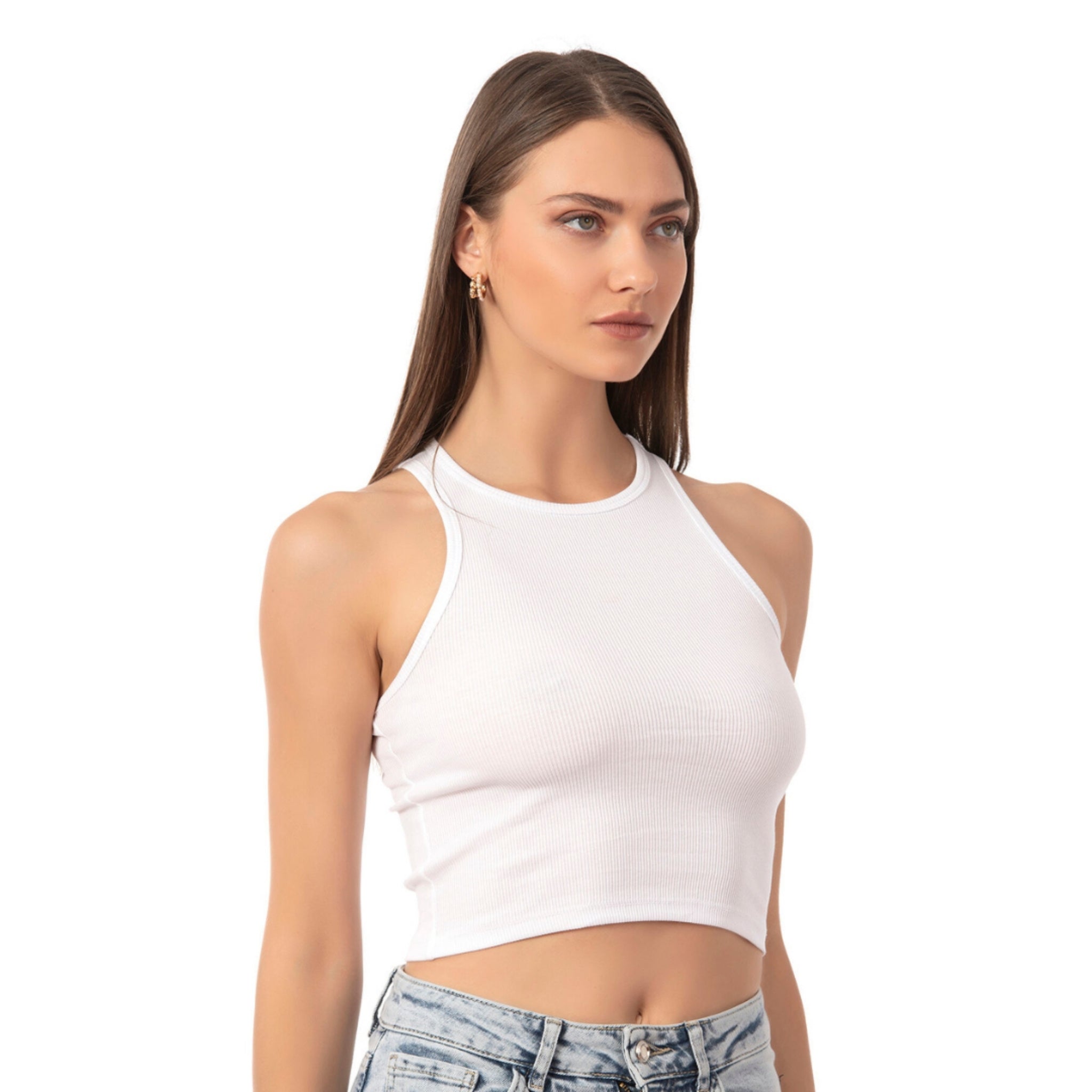 Women’s Ribbed High-Neck Crop Tank Top - Shopthatapp.ca