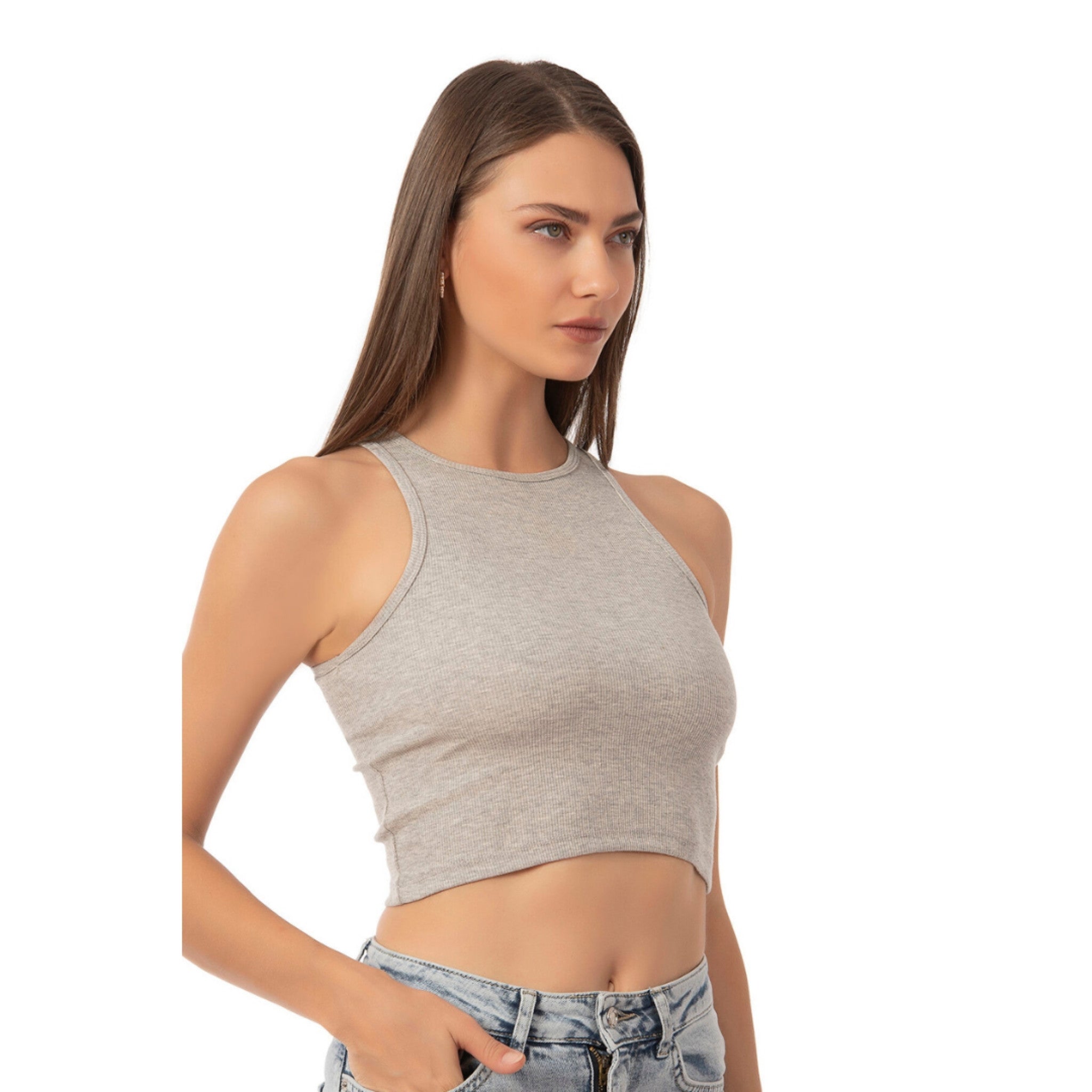 Women’s Ribbed High-Neck Crop Tank Top - Shopthatapp.ca